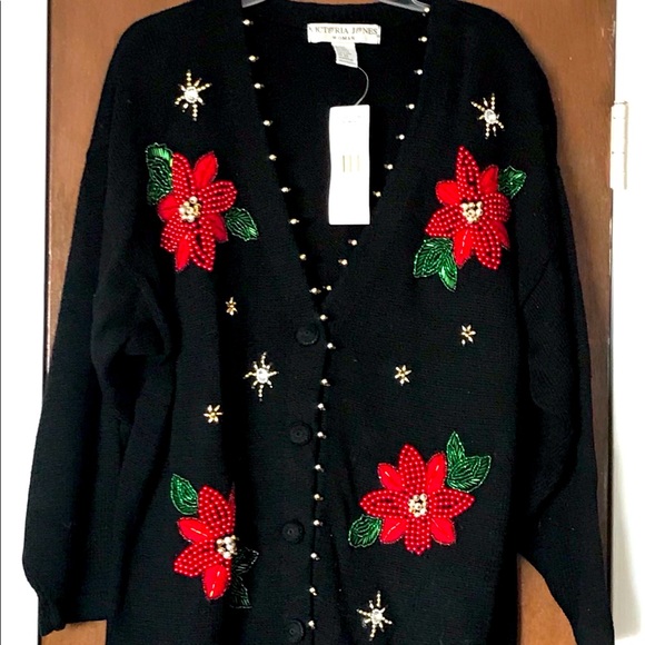 Embellished Poinsettia Sweater 